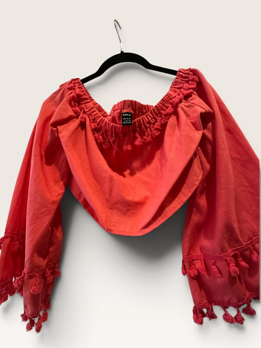 SHEIN Red Tassel Off Shoulder Crop Top, Size L